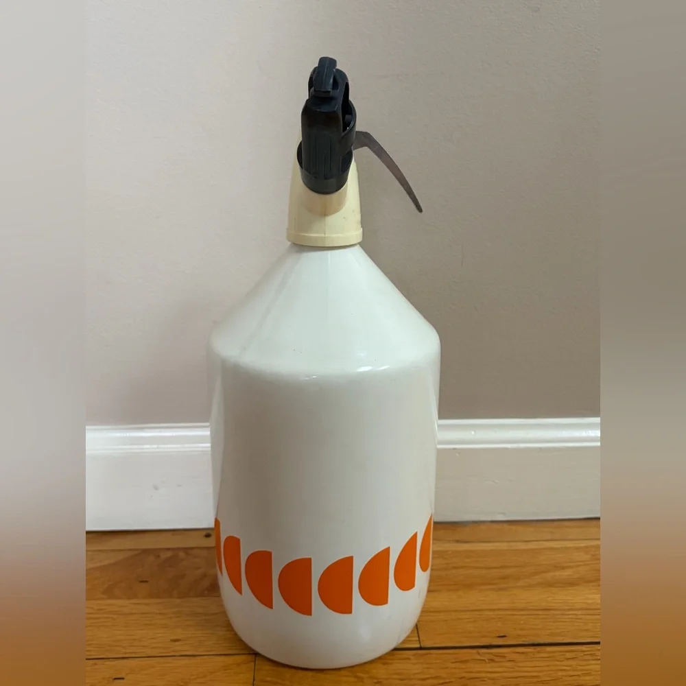 BOC Vintage White & Orange Slice Soda Seltzer Syphon Bottle Canister Barware